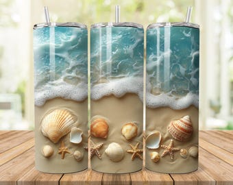 Beach Tumbler Sublimation Design: Sea Shells, Sand (2 PNG Files) (Digital Download
