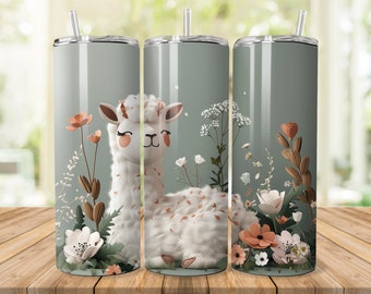 Smiling Alpaca Tumbler Sublimation Designs for for 20 oz Skinny/Straight Tumbler, Bundle of 2 png files