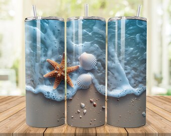 Starfish with Seashells on Beach Tumbler Bundle for 20 oz Skinny Tumbler, Sublimation Digital Design