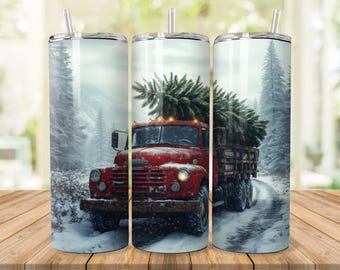 Christmas Truck Tumbler Sublimation Design: 20oz Skinny Tumbler Wrap (Digital Download)