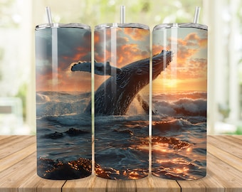Humpback Whale Tumbler Sublimation Design: 20oz Skinny Tumbler (PNG Digital Download)