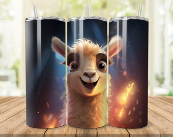 Llama Cartoon Sublimation Design for 20 oz Skinny Tumbler, PNG file