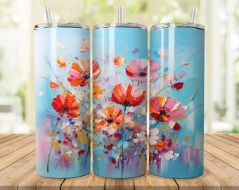 3D Impressionist Floral Design for 20 oz Skinny Tumbler Sublimation
