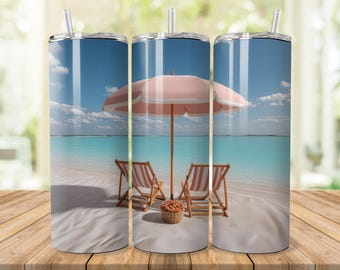 Tropical Beach Tumbler Design: Summer Ocean Drinkware PNG (Digital Download Bundle of 2 files)