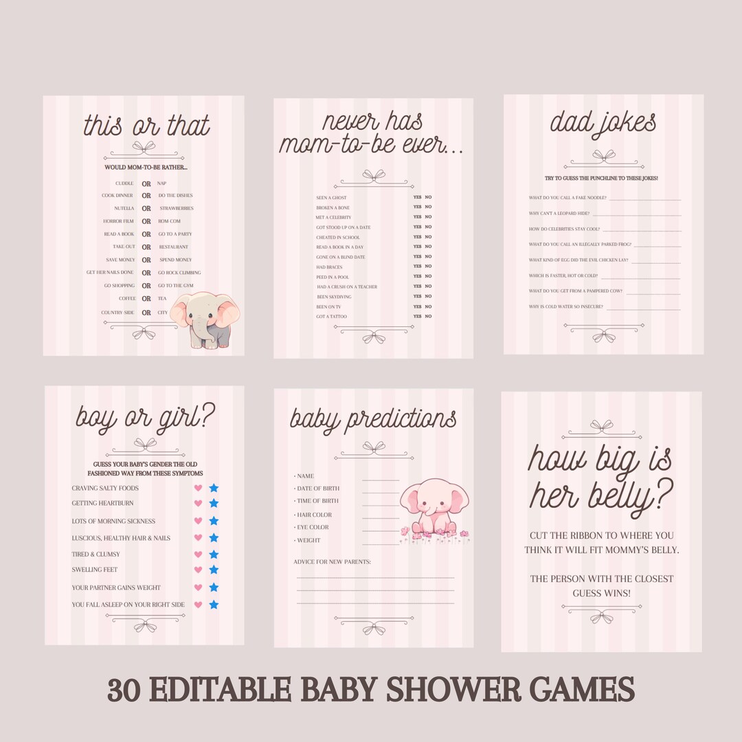 Editable Baby Shower Games Girl Baby Shower Cute Pink Etsy