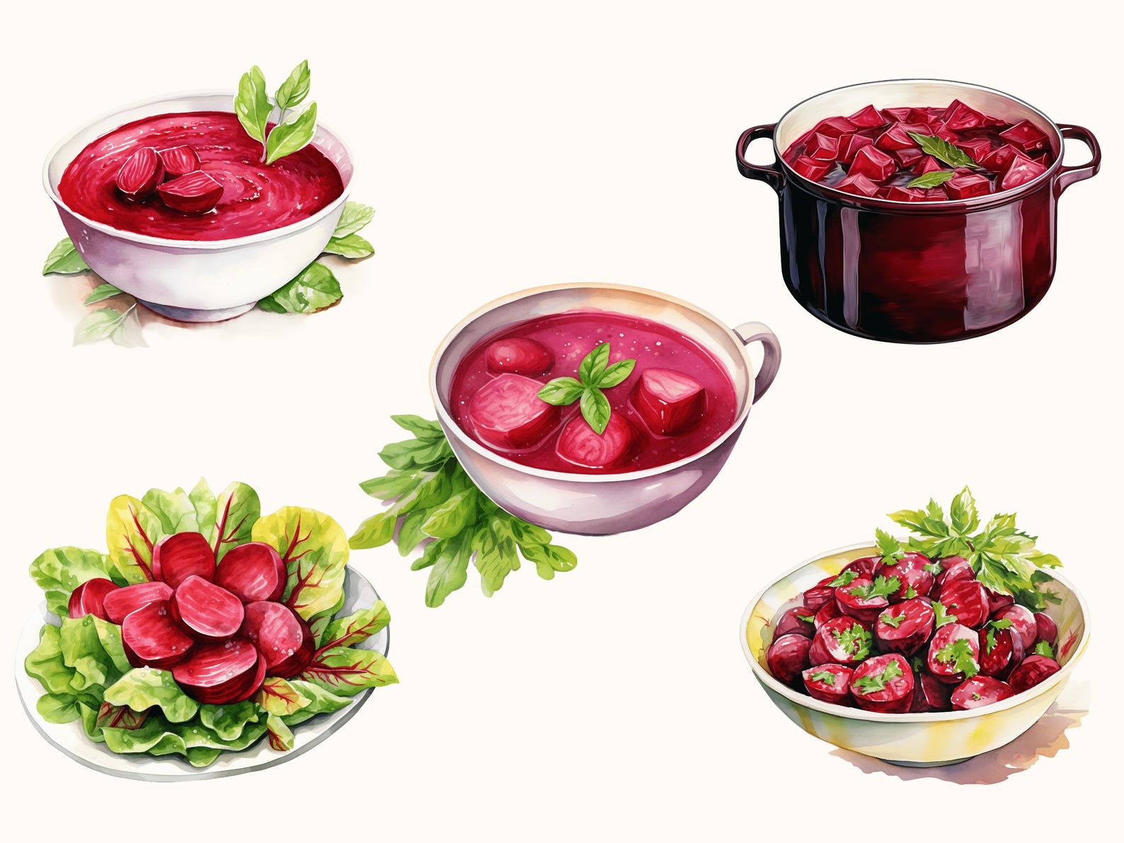 Beetroot Clipart, Farm Vegetable Watercolor Beet Drink & Soup Art, Food ...