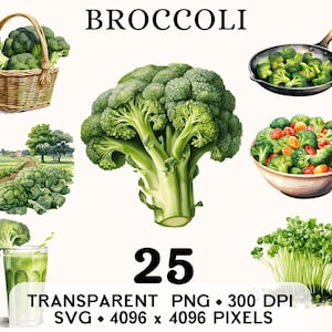 Clipart brocoli, ferme légumes aquarelle boisson santé Clip Art, conception de tasse et chemise autocollant autocollant, téléchargement numérique, PNG imprimable & SVG