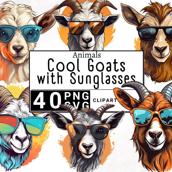 Cool Goat Wearing Sunglasses Clipart, Watercolor Animal Farm Clip Art, Sticker Mug and Shirt Design, Digital Download, Printable PNG & SVG