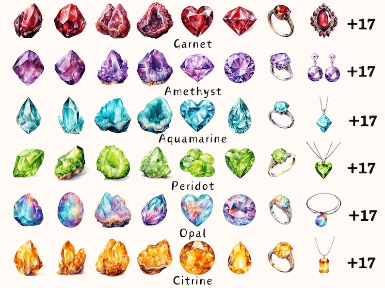 Set of unique All Gemstones Clipart Bundle