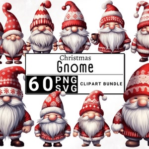 Weihnachtszwerg Clipart, niedliches Wichtelaquarell, Weihnachtsfestbilder, Fantasy-Winterurlaub-Clip-Art, digitaler Download, druckbare PNG und SVG