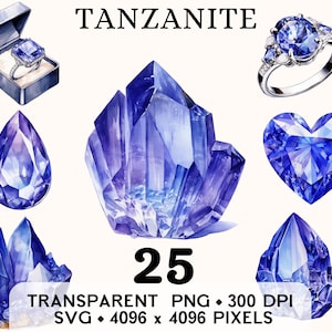 Tanzaniet clipart aquarel edelsteen december geboortesteen, blauwe helende edelsteen, stickermok of shirt design, afdrukbare digitale download png SVG