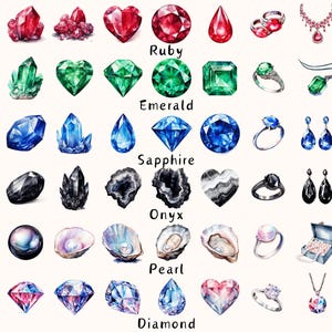 Set of unique All Gemstones Clipart Bundle