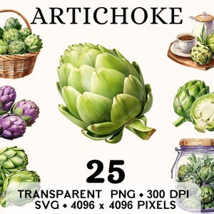 Clipart artichaut, aquarelle végétale santé ferme Clip Art, conception de tasse et chemise autocollant autocollant, téléchargement numérique, PNG SVG imprimable