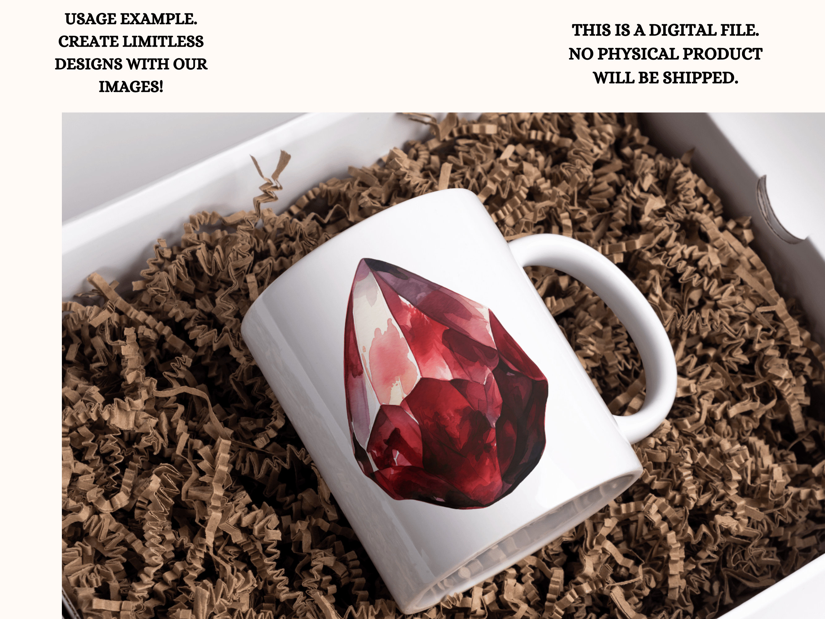 Garnet Clipart Watercolor Gemstone January Birthstone, Healing Geode, Sticker Mug and Shirt ...