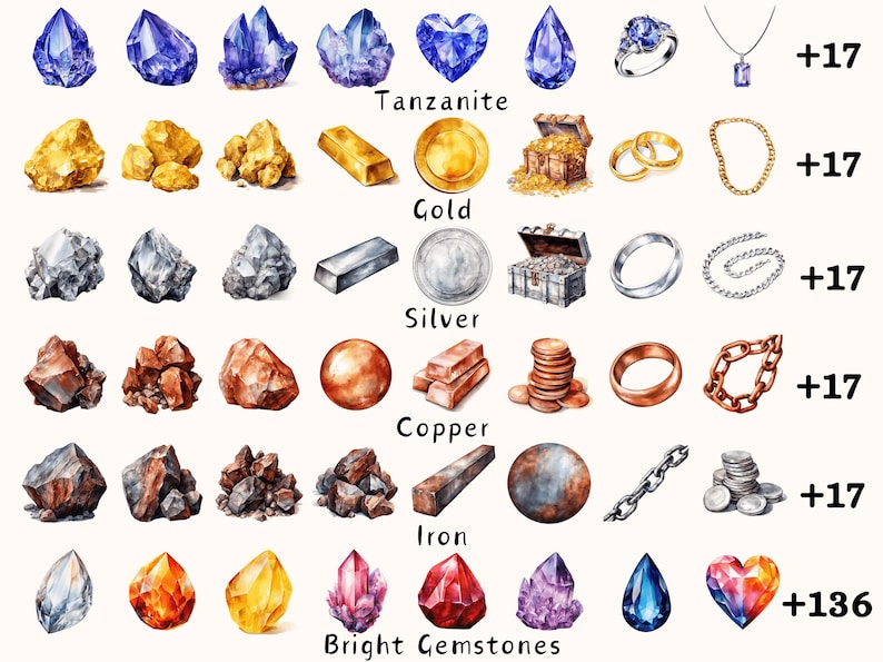 Set of unique All Gemstones Clipart Bundle