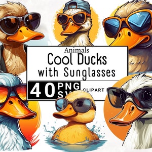 Coole Ente mit Sonnenbrille Clipart, Aquarell Farm der Tiere Clip Art, Niedliche Gans Aufkleber Tasse und Shirt-Design, digital druckbare PNG und SVG