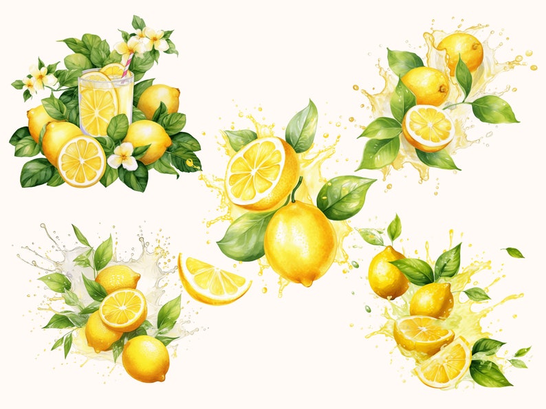 Set of 5 unique Lemon Clipart Bundle