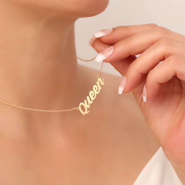 14K Solid Gold Name Necklace, Personalized Name Necklace, Custom Name Necklace, Personalized Gifts, Handwriting Name Necklace, Gift for Her