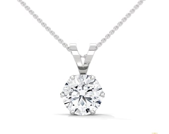 Ciondolo solitario con diamante coltivato in laboratorio certificato IGI / Oro 14K