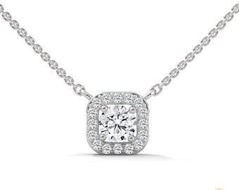 Collana con ciondolo a cuscino con diamanti in oro 14 carati / coltivata in laboratorio