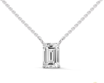 Ciondolo in oro 14 carati con diamanti da laboratorio taglio smeraldo / certificato IGI