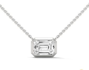 Ciondolo in oro 14 carati con diamanti da laboratorio taglio smeraldo / Collana minimalista