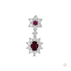 14K Gold Ruby Diamond Starburst Drop Earrings | Bridal Jewelry image 1