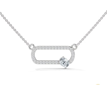 Collana minimalista con ciondolo a maglie ovali in oro 14 carati e diamanti coltivati in laboratorio