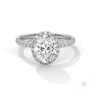 2.50 Ct Oval Lab Diamond Halo Ring - 14K Gold Pavé Band