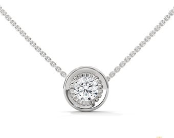 14K Gold Lab Diamond Bezel Pendant Necklace | IGI Certified