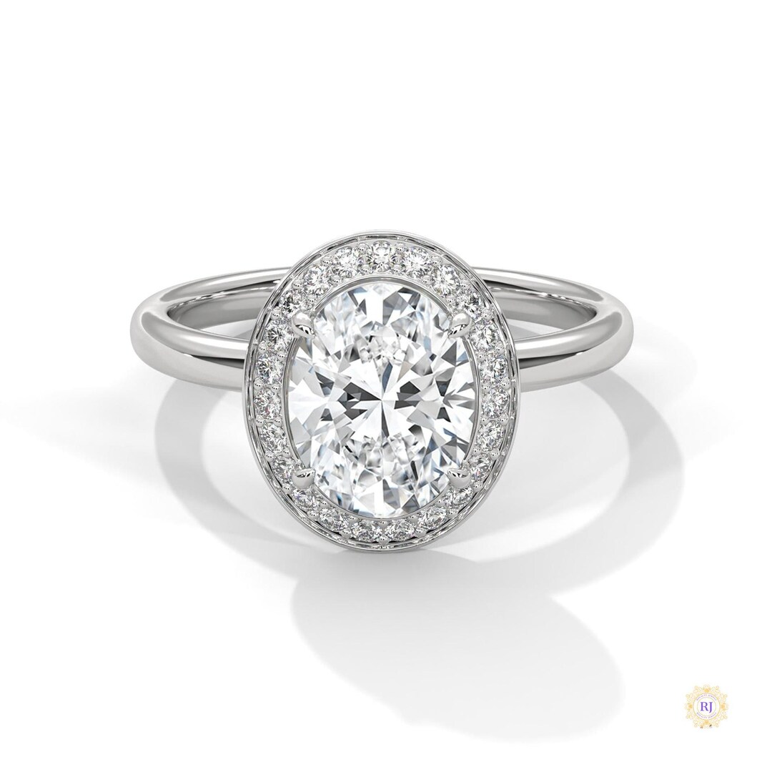 Oval Lab Diamond Halo Engagement Ring | 14K Gold, IGI Certified - Etsy
