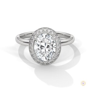 Anillo con halo de diamante ovalado de laboratorio de 2,20 ct / Oro blanco, amarillo y rosa de 14 quilates y platino / Certificado IGI / Oferta exclusiva de Black Friday