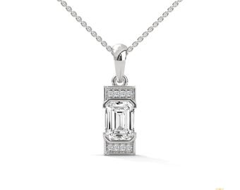 Ciondolo in oro 14 carati con diamanti taglio smeraldo coltivati in laboratorio / Certificato IGI