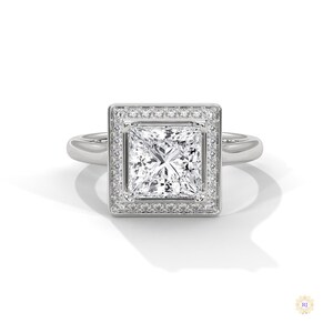 2.20カラット プリンセスカット ハロー ラボ ダイヤモンド リング | 14K ホワイト イエロー ローズゴールド | ラボグロウン ダイヤモンド | サステナブルなラグジュアリージュエリーギフト