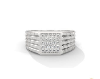 Pavé Lab Diamond Men's Ring | Brick-Link 14K White Gold