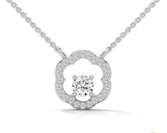 14K Gold Floral Diamond Pendant Necklace | Lab-Grown Diamond