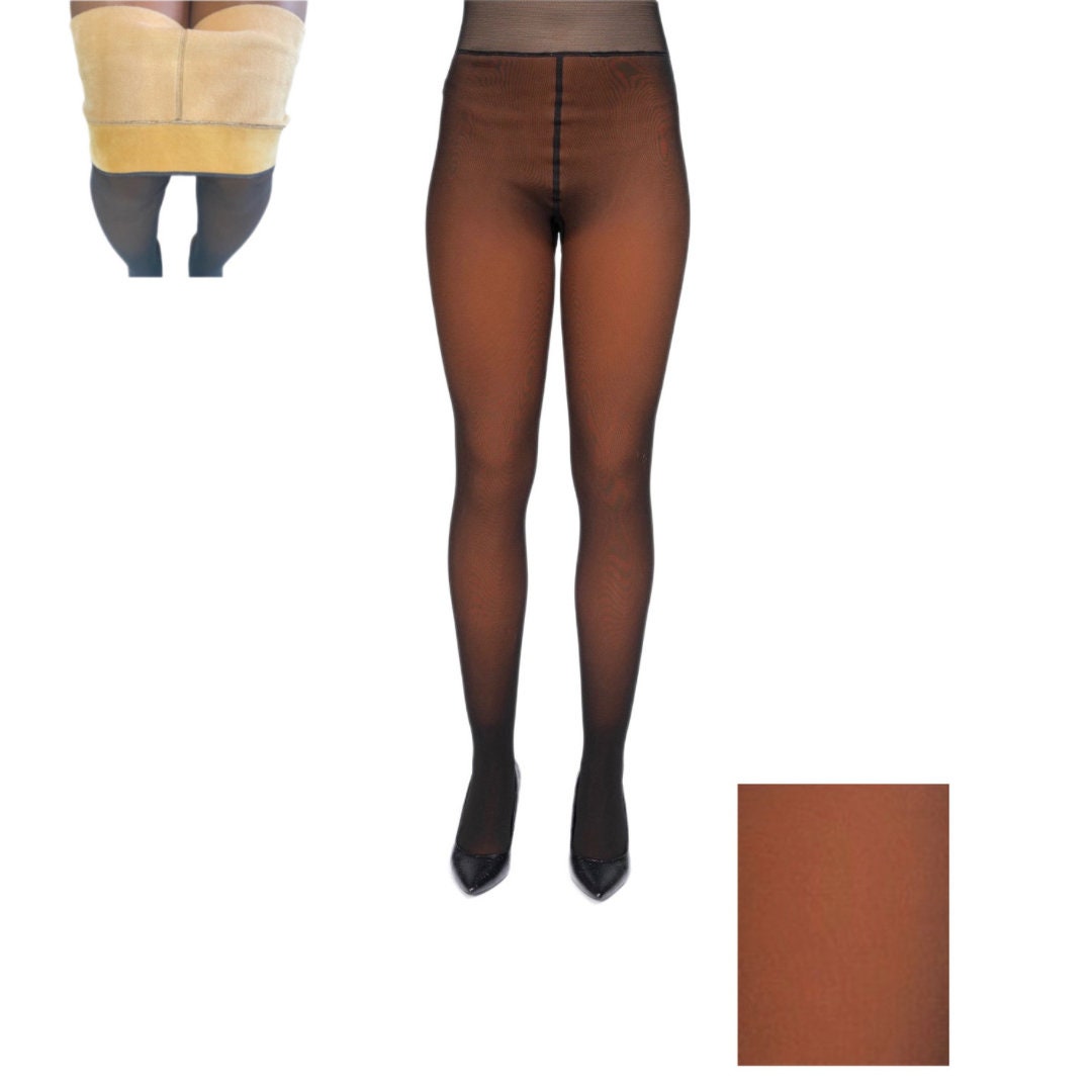 Black/skin Color Thick Fleece Lined Tights Women Autumn Winter