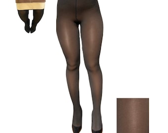 Leggings d'hiver chauds doublés de polaire pour femmes noires - Collants thermiques épais pour peau brune Collants transparents noirs pour peau foncée - Teinte 5