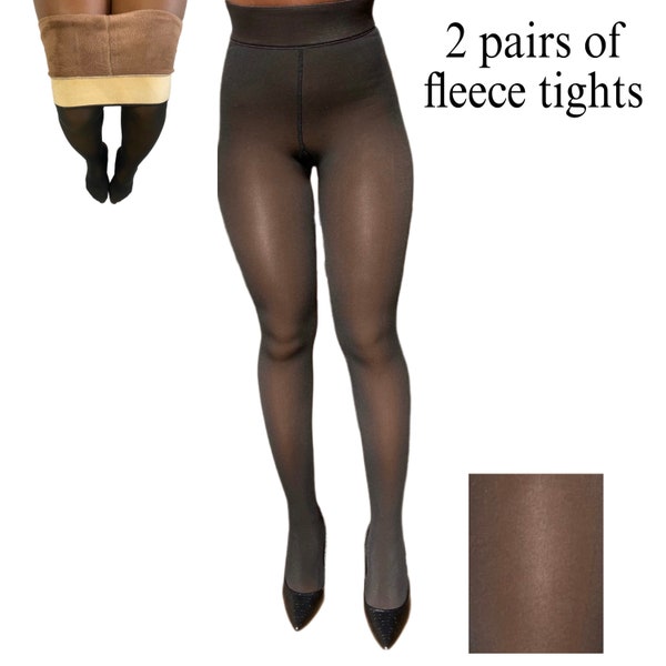 2 pair Womens Winter Warm Fleece Lined Leggings for Black Women, Thick Thermal Tights for Brown Skin Sheer Pantyhose for Dark Skin - Shade 5