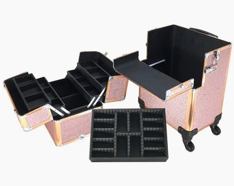 Custodia organizer grande per prodotti di bellezza con ruote / Oro rosa