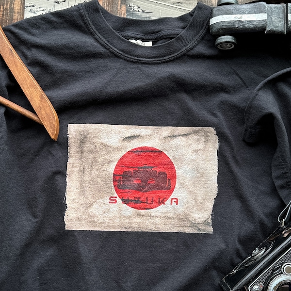 Suzuka Japan Track Flag | Designer Graphic T-Shirt for Formula Racing Fans | Racing Art | Garment-Dyed Relaxed Fit T-Shirt