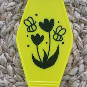 Bees and flower summer retro motel keychain, hotel key tag, vintage keychain, unique key chain, gift for her,