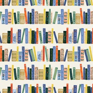 Könnte beinhalten: Ein sich wiederholendes Muster aus farbenfrohen Buchrücken vor einem cremefarbenen Hintergrund. Titel sind "Gullivers Reisen", "Heidi" und "Die Schöne und das Biest". Die Bücher variieren in Größe und Farbe.