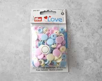 Boutons pression Prym Love Color Snaps (Ø 12,4 mm/30 pièces/bleu, rose, jaune)