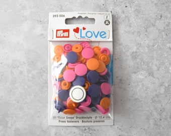 Prym Love boutons pression Color Snaps (Ø 12,4 mm/30 pièces/violet, rose, orange)