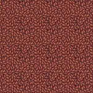 Puede incluir: Un patrón sin costuras con un diseño repetitivo de pequeñas hojas estilizadas en tonos marrones y rojos sobre un fondo rojo oscuro.
