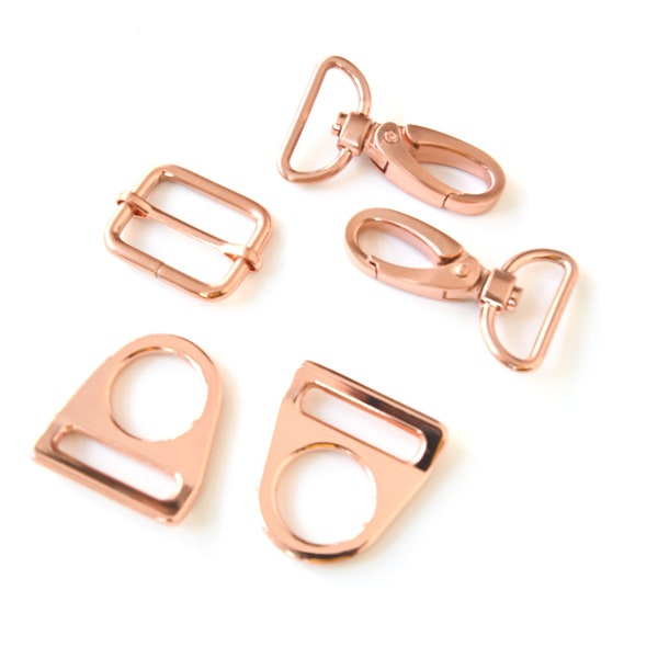 Taschenzubehör Set, 25mm, Karabiner, O-Ringe mit Steg, Leiterschnalle, roségold/ für Taschen, Hipbags