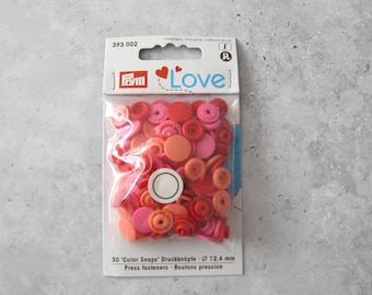 Boutons pression Prym Love Color Snaps (Ø 12,4 mm/30 pièces/rouge, rose, orange)