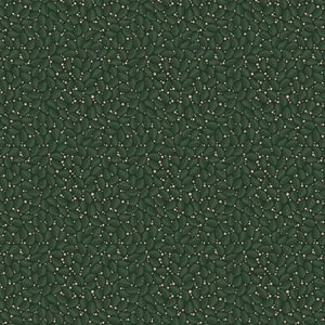 Puede incluir: Un patrón sin costuras de hojas verde oscuro con pequeños puntos blancos dispersos.