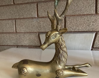 Mid Century Brass Reindeer Sculpture, Holiday Décor